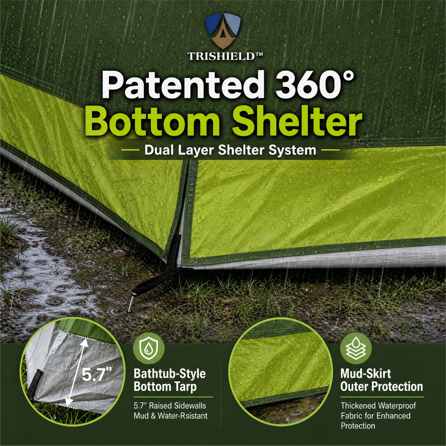 Sophia & William 12 Person Camping Tent 16x11FT All-Weather Large Family Cabin Tent with 3 Rooms and 6 Mesh Windows, Green