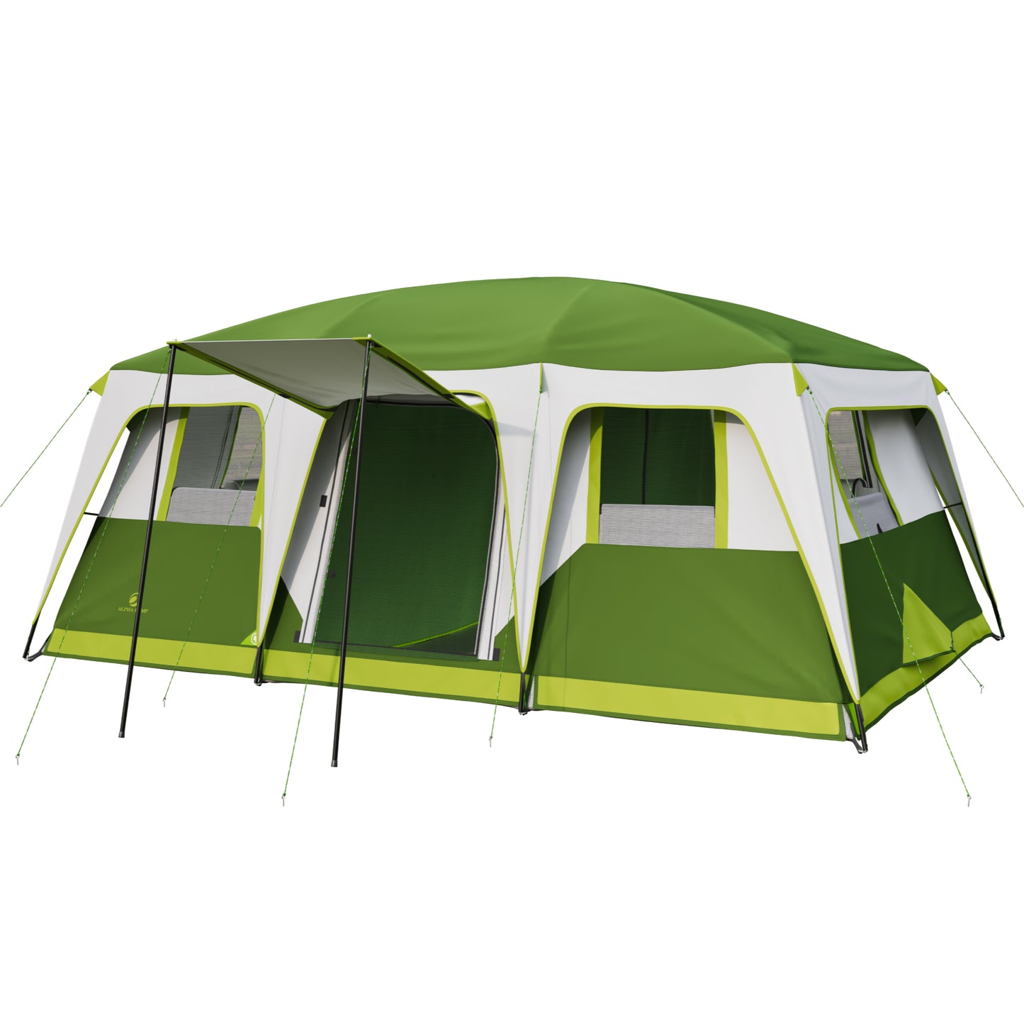 Sophia & William 12 Person Camping Tent 16x11FT All-Weather Large Family Cabin Tent with 3 Rooms and 6 Mesh Windows, Green