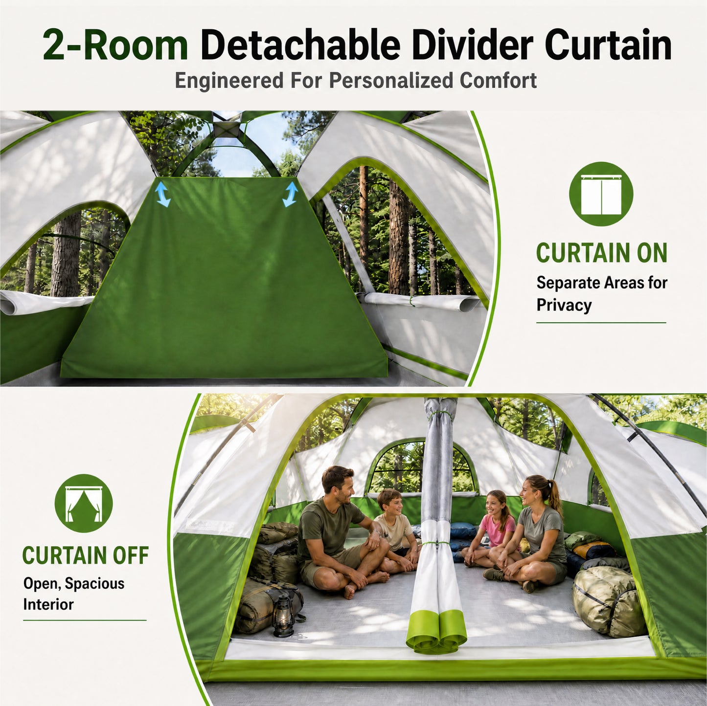 Sophia & William 10 Person Camping Tent 18x9ft Cabin Tent with Removable Divider and Mesh Screen Windows, Green
