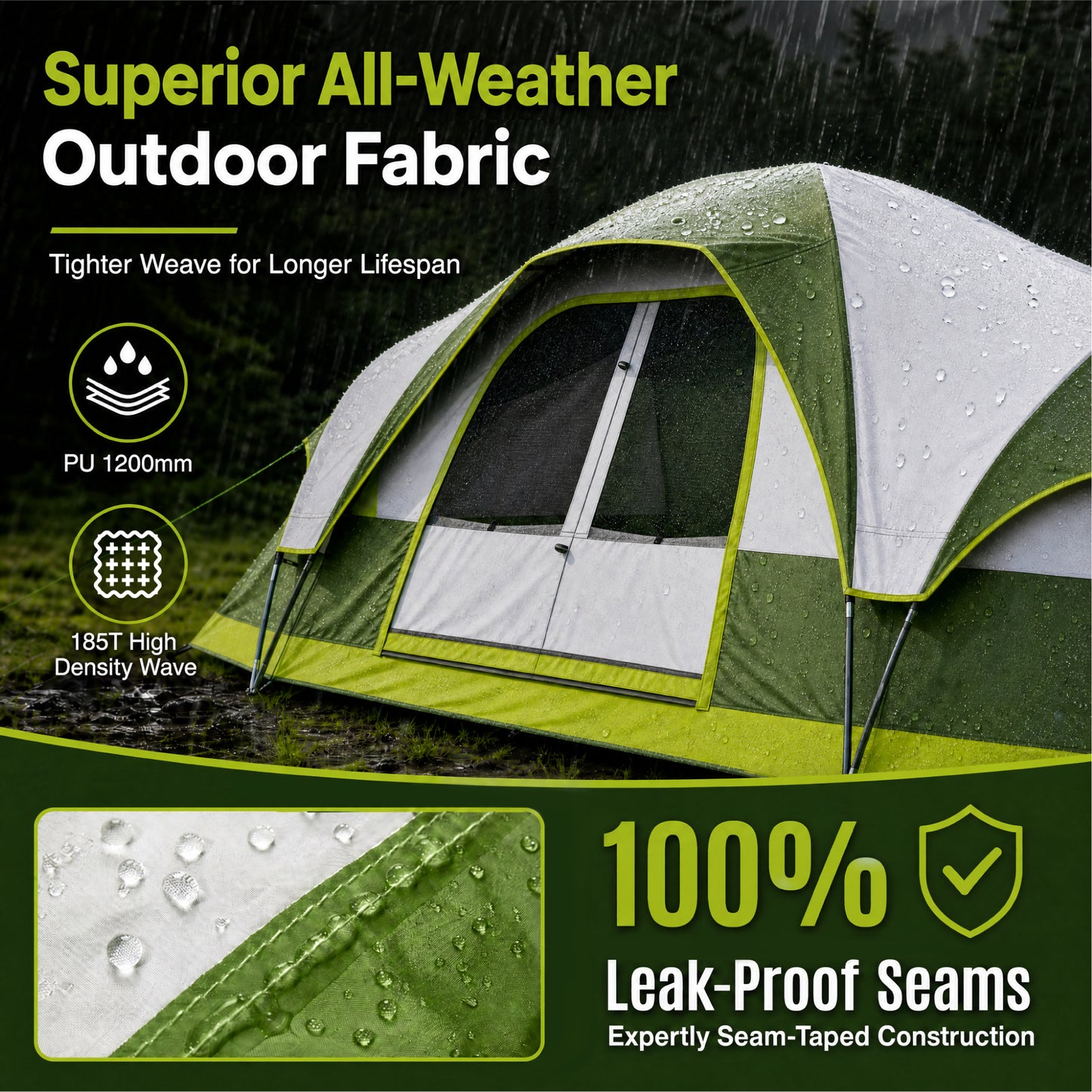 Sophia & William 10 Person Camping Tent 18x9ft Cabin Tent with Removable Divider and Mesh Screen Windows, Green