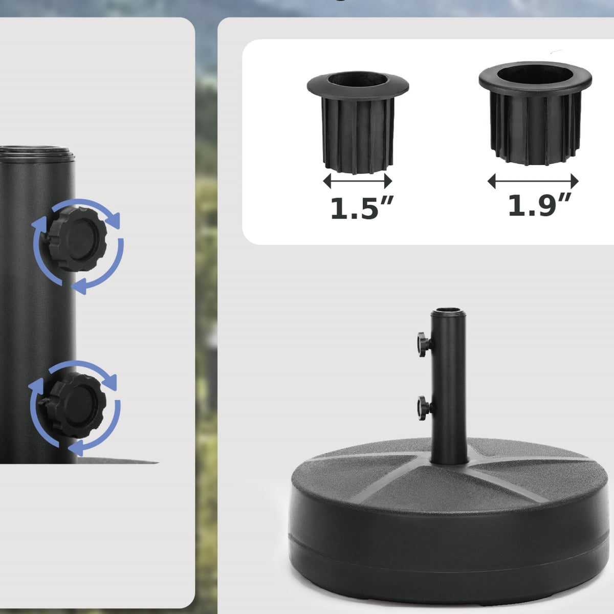 Alpha Joy Fillable Round Umbrella Base Holder ¨C Fits 1.5"/1.9" Poles, Black