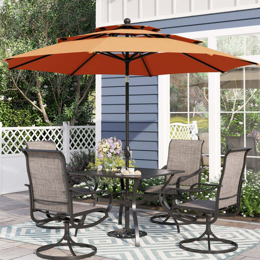 Alpha Joy  10ft 3 Tier Auto-tilt Outdoor Patio Umbrella Beach Garden Double Vented Table Umbrella with Push Button Tilt and Crank,Red