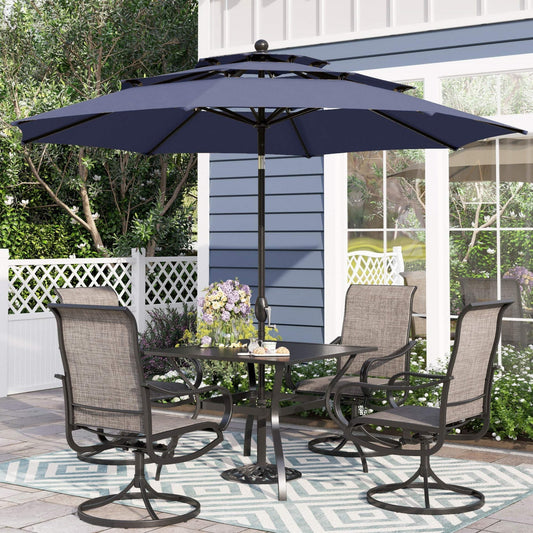 Alpha Joy 10ft 3 Tier Auto-tilt Outdoor Patio Umbrella Beach Garden Double Vented Table Umbrella with Push Button Tilt and Crank,Navy Blue