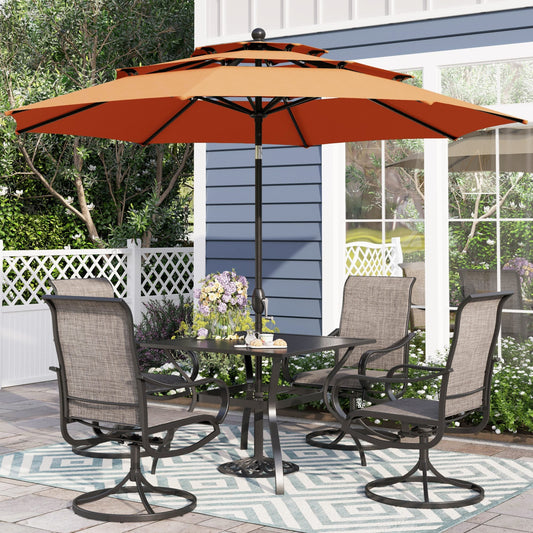 Alpha Joy 10ft 3 Tier Auto-tilt Outdoor Patio Umbrella Beach Garden Double Vented Table Umbrella with Push Button Tilt and Crank, Orange Red