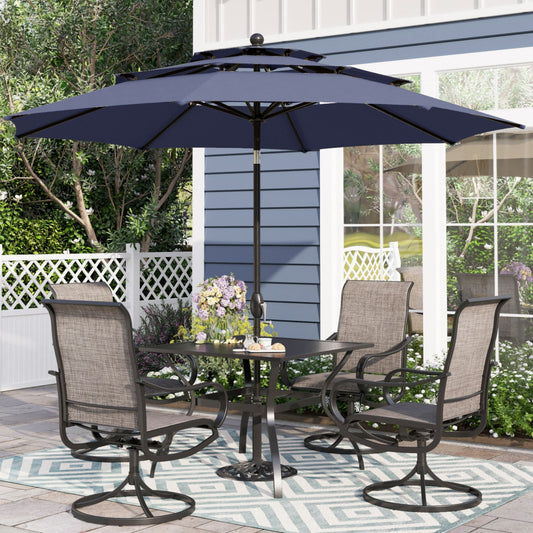 Alpha Joy 10ft 3-Tier Auto-Tilt Patio Umbrella, Steel Pole & Ribs ¨C Double Vented, Push-Button Tilt & Crank, Navy Blue
