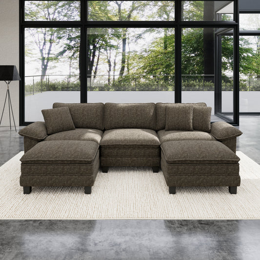 Sophia&William U-Shaped Modular Sectional Sofa Sets for Living Room, Modern 5-Seat Chenille Cloud Couch Oversized Sectional with 3 Throw Pillows & 2 Ottomans, Ash Gray
