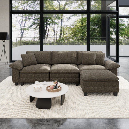 Sophia&William 123.6"L Convertible Sectional Sofa Couch, Modern Chenille Couch 3-Seat Modular Sectional Sofa with 3 Pillows for Living Room,Ash Gray