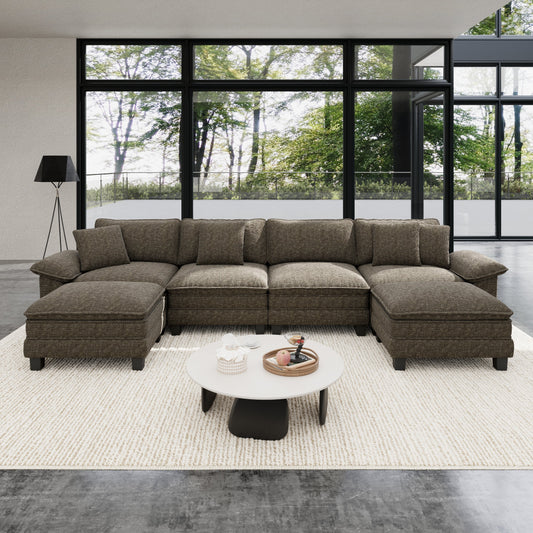 Sophia&William 157.5"L Convertible Sectional Sofa Couch, Modern Chenille Couch 6-Seat Modular Sofa with 4 Pillows & 2 Ottomans for Living Room,Ash Gray