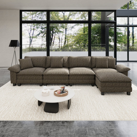 Sophia&William 157.5"L Modular Sectional Sofa Couch, Modern Chenille Couch 5-Seat Convertible Sofa with 4 Pillows & Ottoman for Living Room,Ash Gray