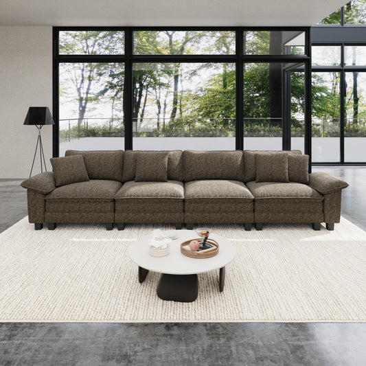 Sophia&William 157.5"L Convertible Sectional Sofa Couch, 4-Seat Modern Chenille Cloud Couch Deep Seat with Corduroy Frame & 4 Pillows for Living Room, Apartment, Ash Gray