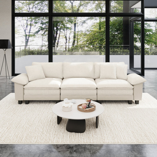 Sophia&William 3-Seat Convertible Sectional Sofa Couch, Modern Chenille Cloud Seat in Corduroy Frame Modular Sofa with 3 Pillows for Living Room,White
