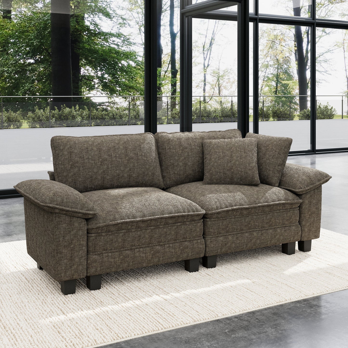 Sophia&William 87.5"L Convertible Sectional Sofa Couch, Modern Chenille Couch 7-Seat Sofa Loveseat with 2 Pillows for Living Room,Ash Gray