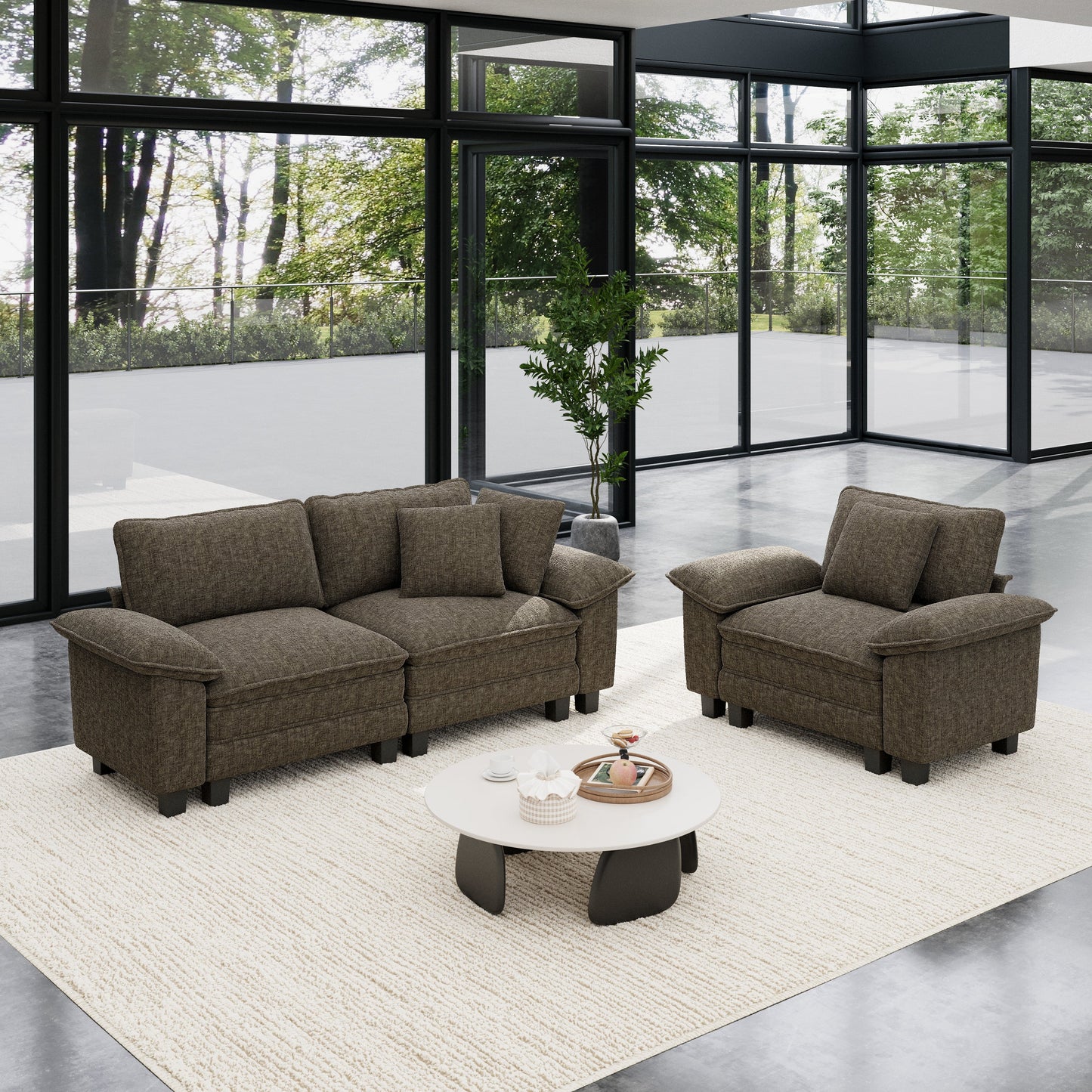 Sophia&William 3-Seat Convertible Sectional Sofa Couch, Modern Chenille Cloud Couch Deep Seat with Corduroy Frame & 3 Pillows for Living Room, Apartment, Ash Gray