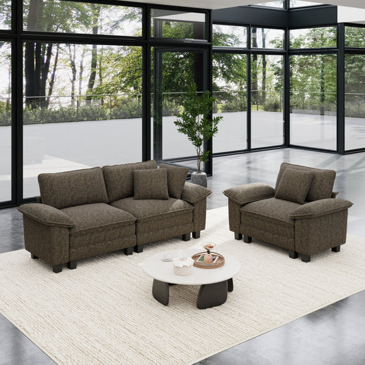 Sophia&William 3-Seat Convertible Sectional Sofa Couch, Modern Chenille Cloud Couch Deep Seat with Corduroy Frame & 3 Pillows for Living Room, Apartment, Ash Gray