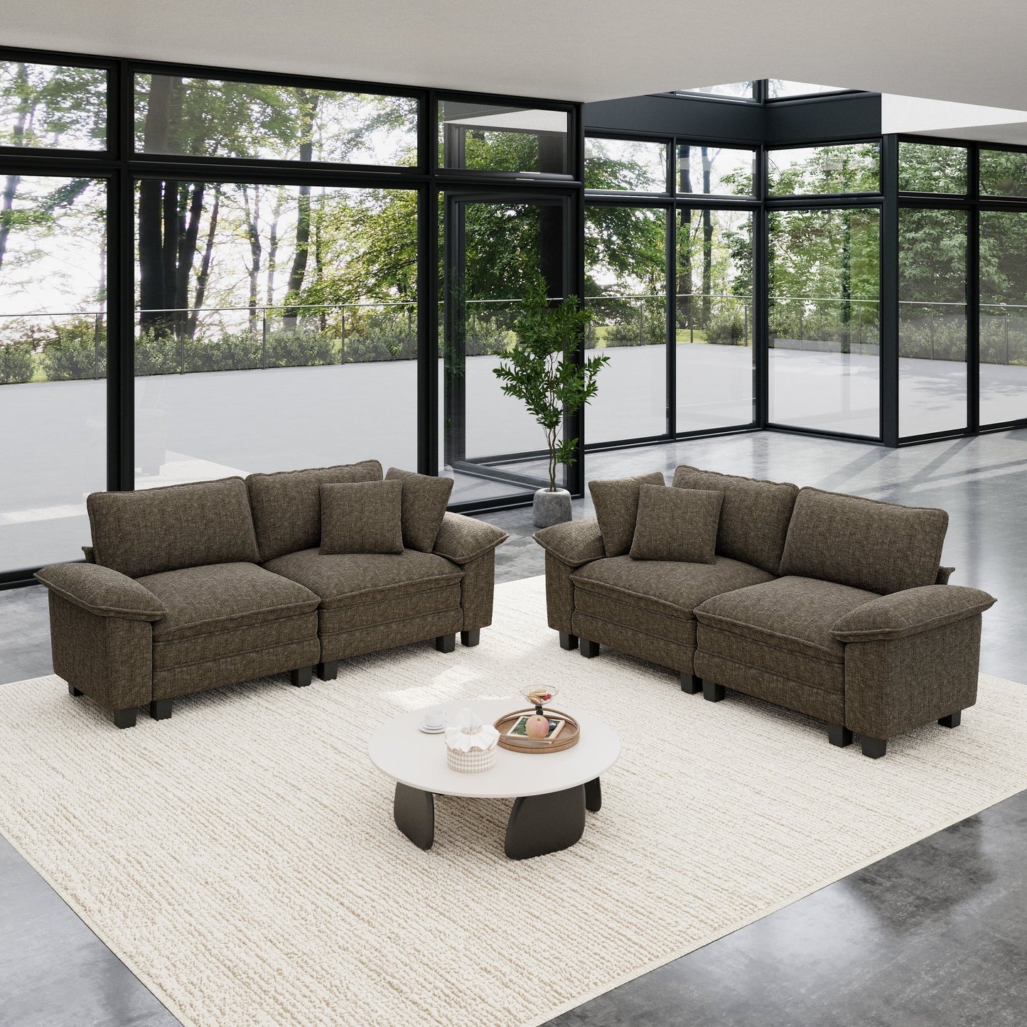 Sophia&William 4-Seat Convertible Sectional Sofa Couch, Modern Chenille Cloud Couch Sofa Modular with Corduroy Frame & 4 Pillows for Living Room, Apartment, Ash Gray