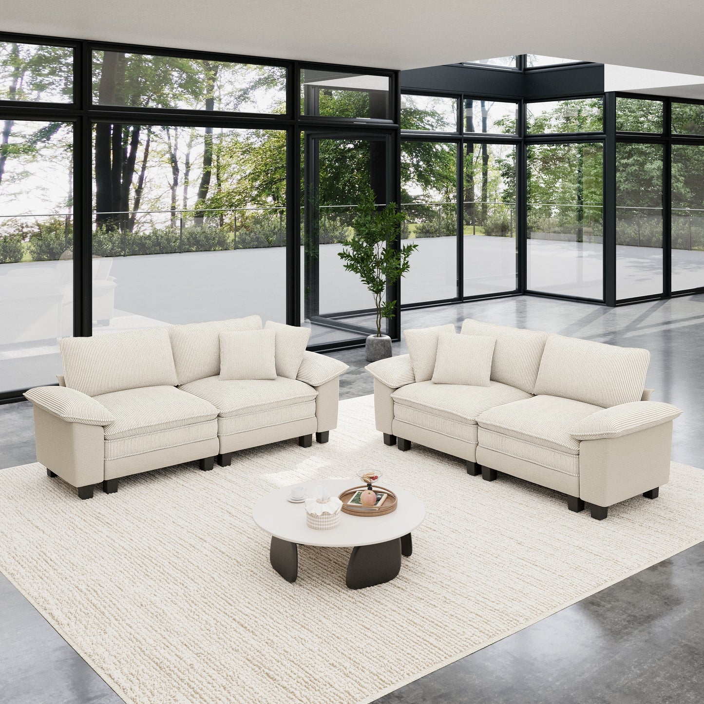 Sophia&William 4-Seat Convertible Sectional Sofa Couch, Modern Chenille Cloud Couch Sofa Modular with Corduroy Frame & 4 Pillows for Living Room, Apartment, White