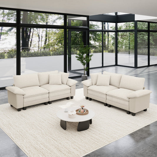 Sophia&William 4-Seat Convertible Sectional Sofa Couch, Modern Chenille Cloud Couch Sofa Modular with Corduroy Frame & 4 Pillows for Living Room, Apartment, White