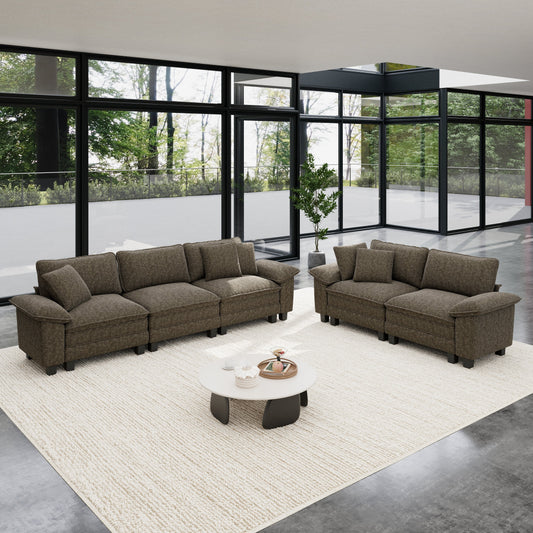 Sophia&William L-shpaed Convertible Sectional Sofa Couch, 5-Seat Modern Chenille Cloud Couch Deep Seat with Corduroy Frame & 5 Pillows for Living Room, Apartment, Ash Gray