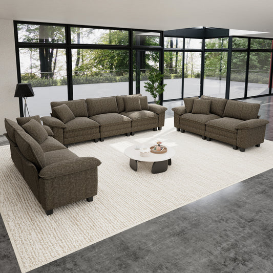 Sophia&William 123.6"L Modular Chenille Sectional Sofa Sets, 7-Seat U-Shaped Cloud Couch Sofa Convertible Sofa with 7 Pillows for Living Room,Ash Gray