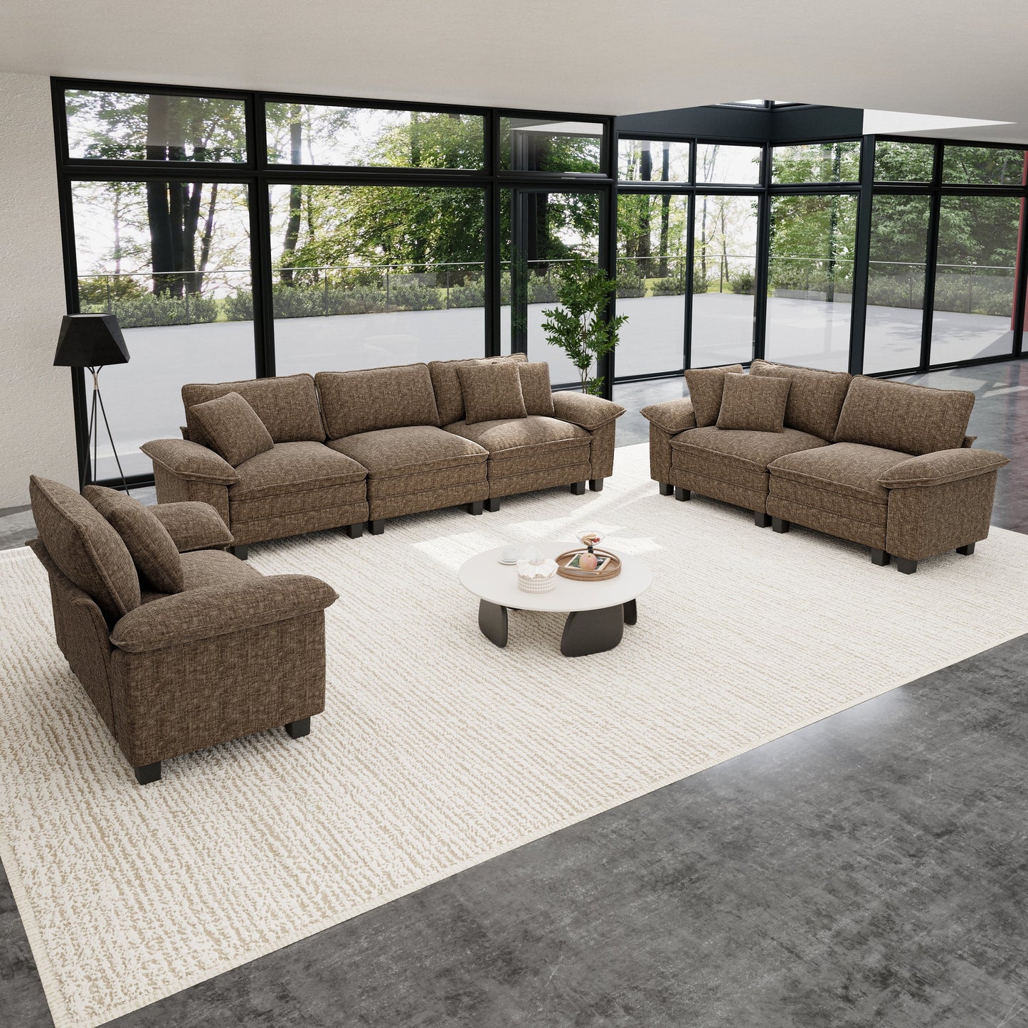 Sophia&William 6-Seat Convertible Sectional Sofa Couch, Modern Chenille Couch Cloud Deep Seat Sofa Modular with 6 Pillows for Living Room, Apartment, Brown