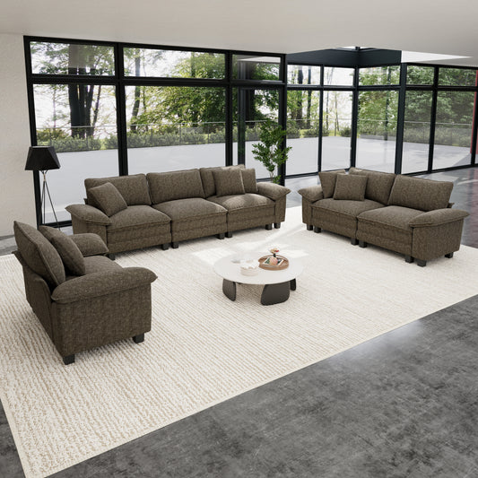 Sophia&William 6-Seat Sectional Sofa Sets, Modern Cloud Couch Deep Seat Modular Sofa with Corduroy Frame & 6 Pillows for Living Room, Apartment, Ash Gray