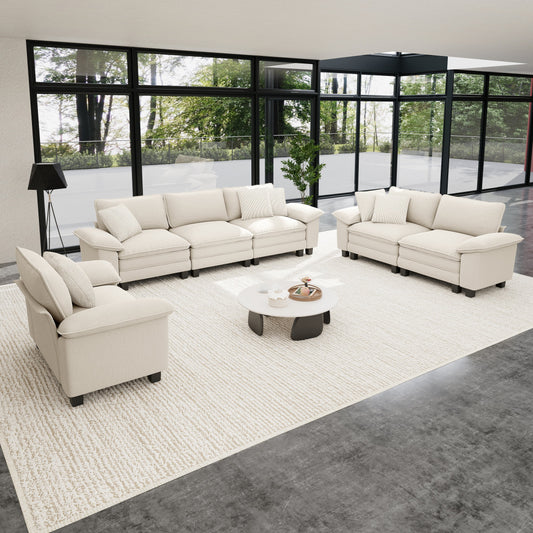 Sophia&William 6-Seat Convertible Sectional Sofa Couch, Modern Chenille Couch Cloud Deep Seat Sofa Modular with 6 Pillows for Living Room, Apartment, White