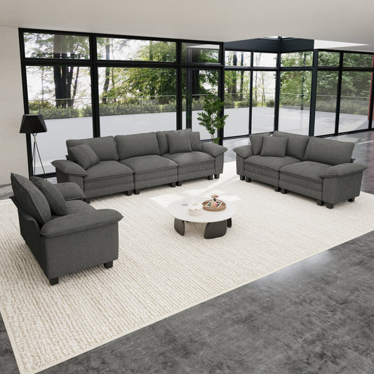 Sophia&William 6-Seat Convertible Sectional Sofa Couch, Modern Corduroy Cloud Couch Deep Seat with 6 Pillows for Living Room, Apartment, Gray