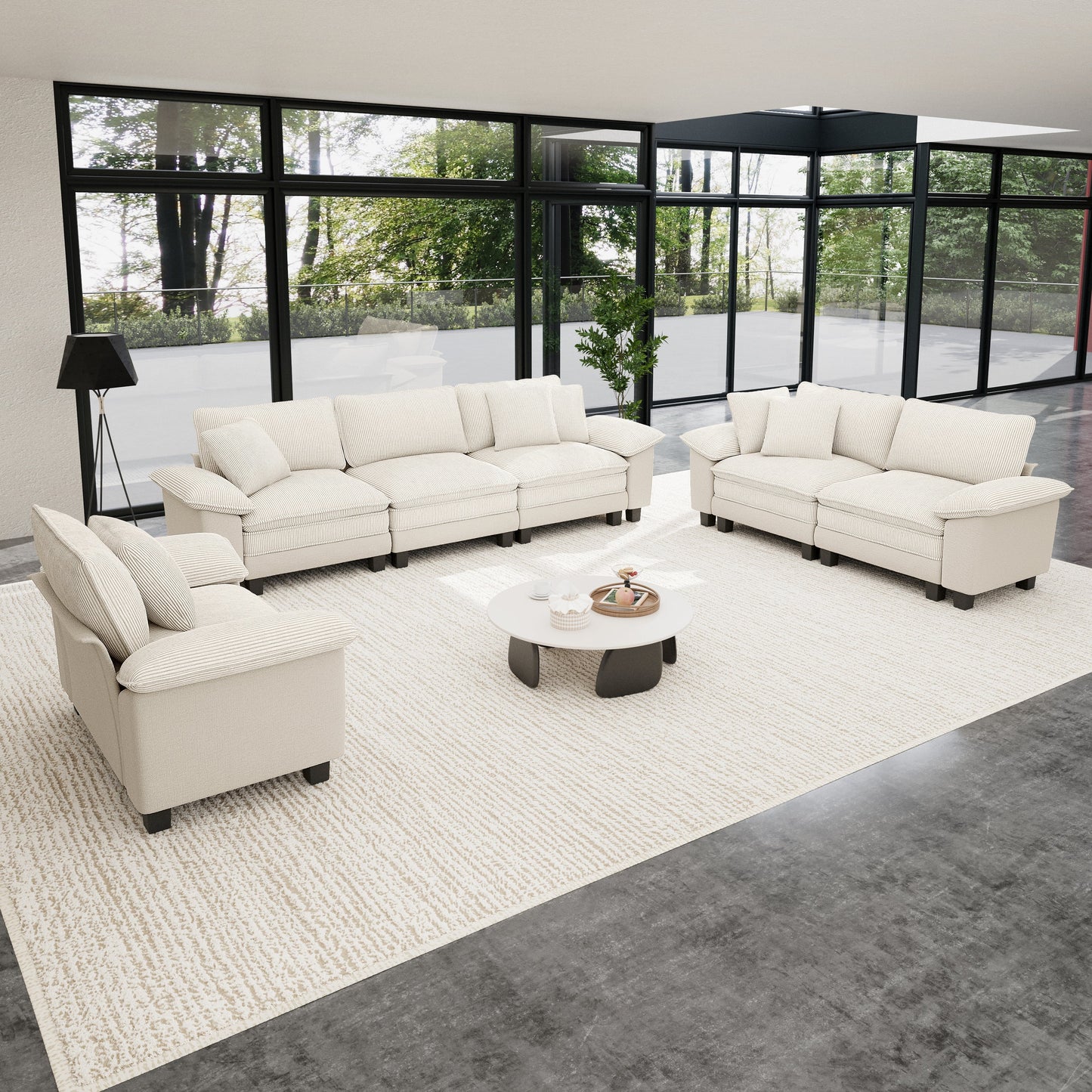 Sophia&William 6-Seat Convertible Sectional Sofa Couch, Modern Chenille Couch Cloud Deep Seat Sofa Modular with Corduroy Frame & 6 Pillows for Living Room, Apartment, White