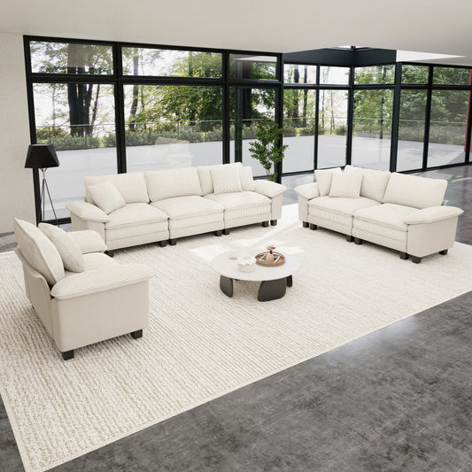 Sophia&William 6-Seat Convertible Sectional Sofa Couch, Modern Chenille Couch Cloud Deep Seat Sofa Modular with Corduroy Frame & 6 Pillows for Living Room, Apartment, White