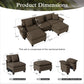 Sophia&William 123.6"L Convertible Chenille Sectional Sofa Couch, Modern 5-Seat Deep Sofa Modular with 3 Pillows & 2 Ottomans, Pillows for Living Room,Brown