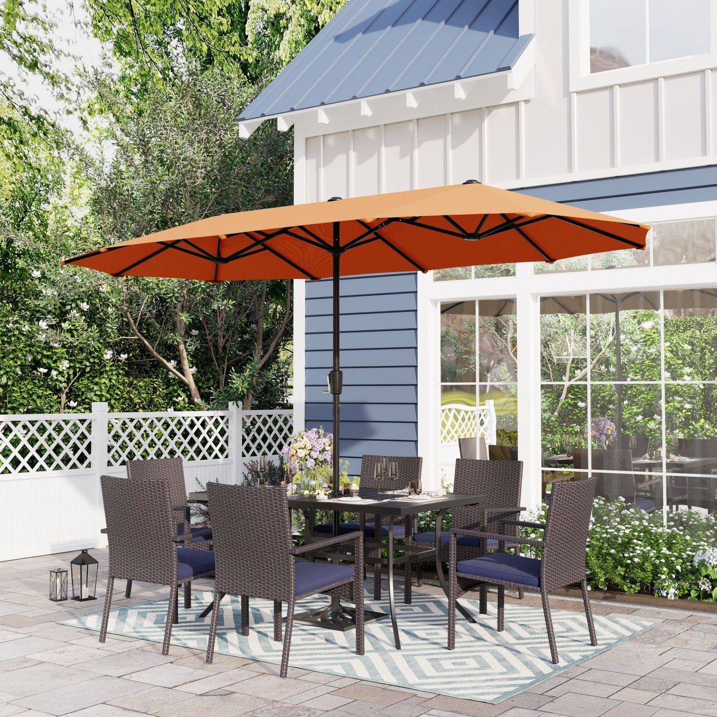 Alpha Joy 13x6.5ft Double-Sided Extra Large Outdoor Patio Market Rectangle Umbrella with Crank Handle, Red