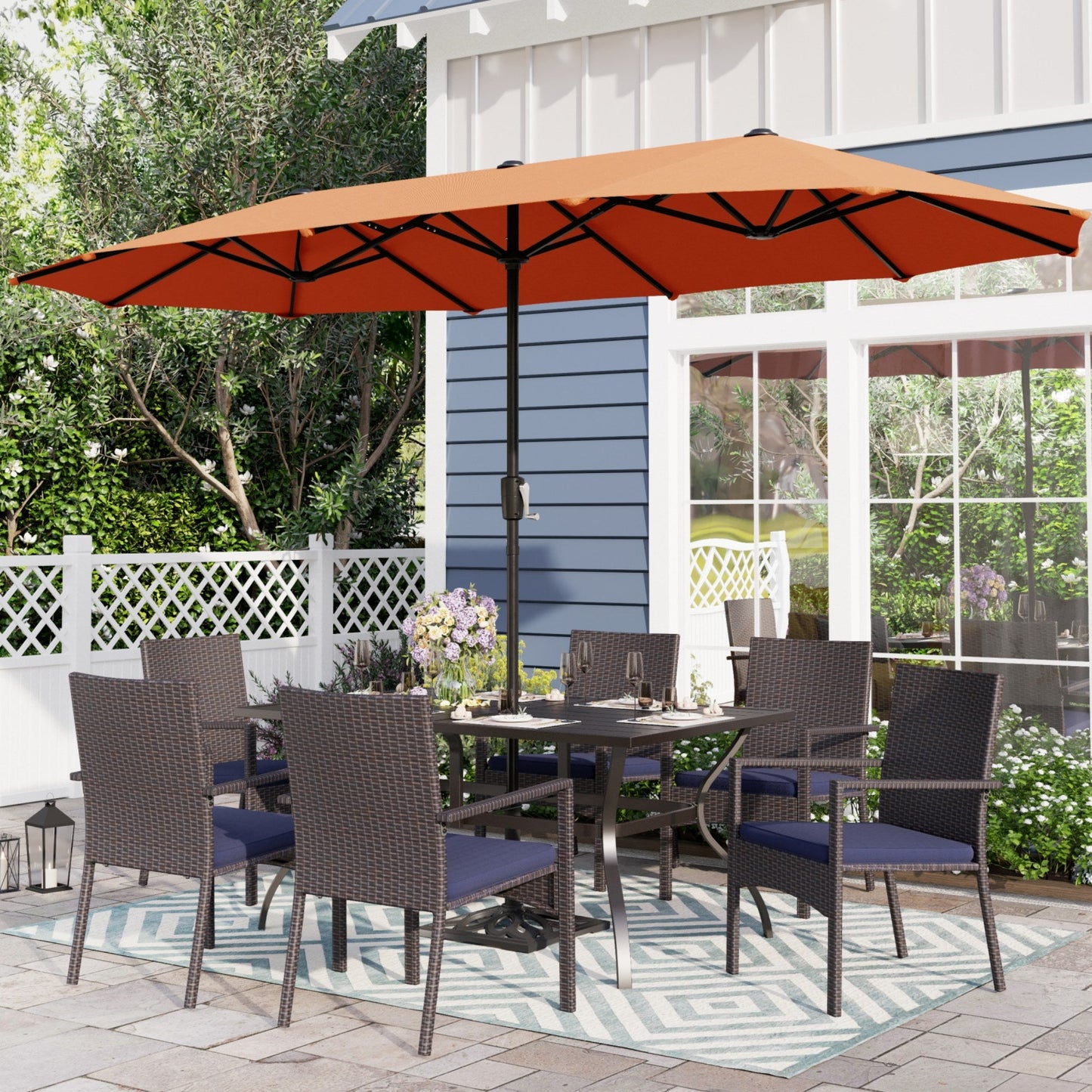 Alpha Joy 13x6.5ft Double-Sided Extra Large Outdoor Patio Market Rectangle Umbrella with Crank Handle, Orange Red