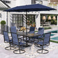 Sophia & William 8-Piece Outdoor Patio Dining Set with 13ft Navy Umbrella, Rectangle Table & Blue Textilene Chairs Furniture Set