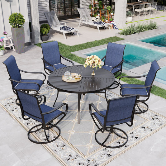 Sophia & William 7 Piece Outdoor Patio Dining Set Textilene Chairs and 54" Round Table Furniture Set, Blue