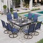 Sophia & William 9 Piece Outdoor Patio Dining Set Textilene Chairs and 60" Square Table Furniture Set, Blue