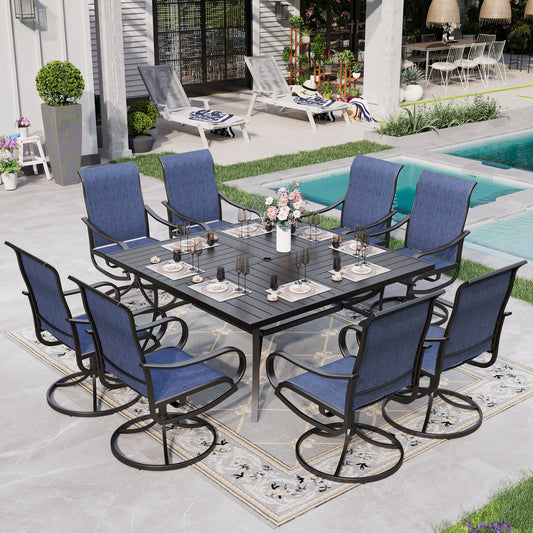 Sophia & William 9 Piece Outdoor Patio Dining Set Textilene Chairs and 60" Square Table Furniture Set, Blue