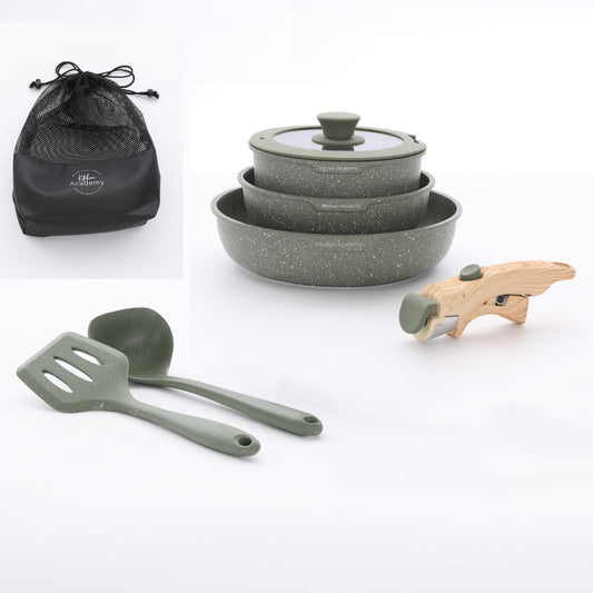 Sophia & William 8 Pieces Nonstick Granite Cookware Sets Stackable Pots and Pans Set with Detachable Handle, Green