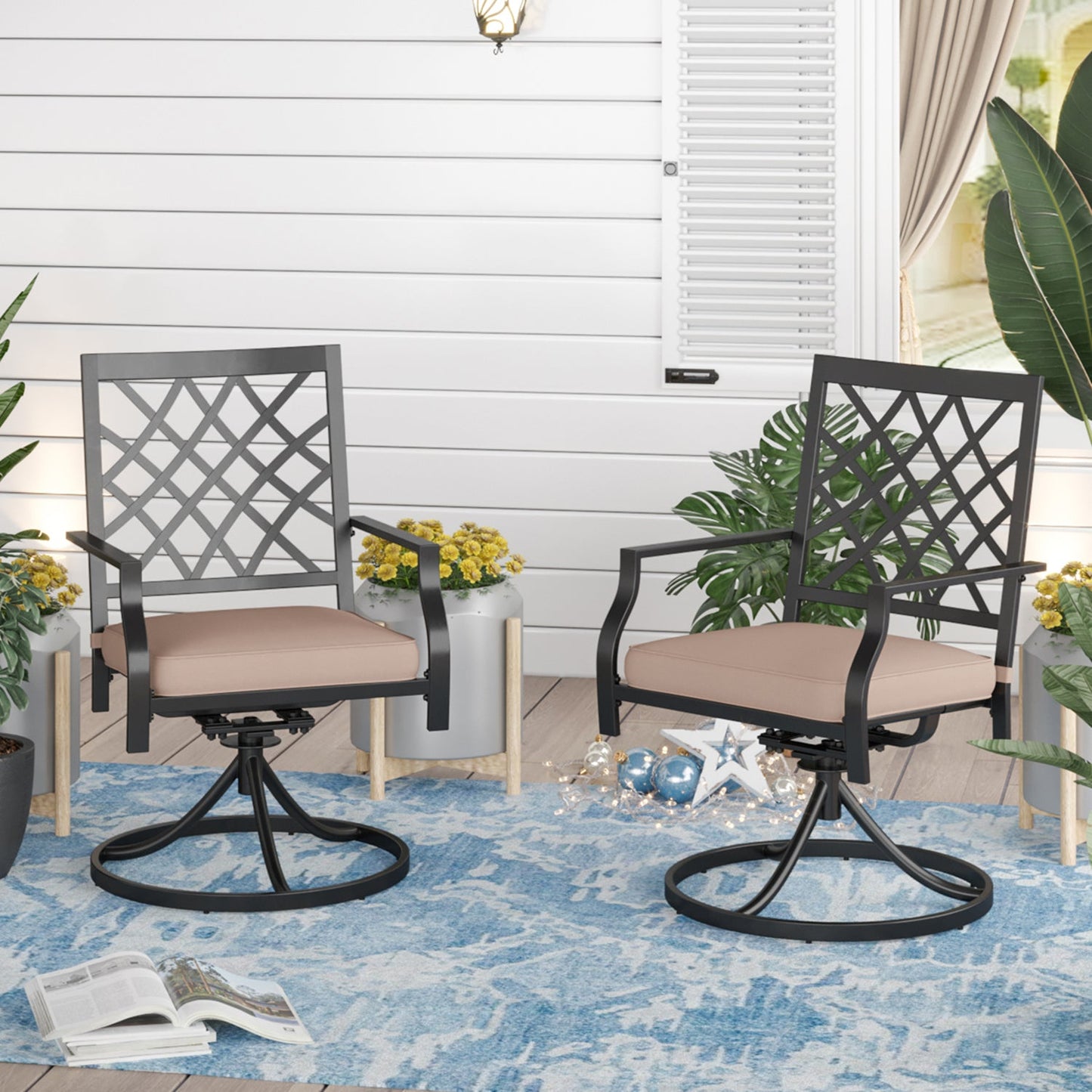 Sophia & William Set of 2 Outdoor Dining Chairs Patio Swivel Chairs Patio Furniture Rocking Chairs 300lbs Capacity Suitable for Patio Garden Backyard Outdoor Dining Room