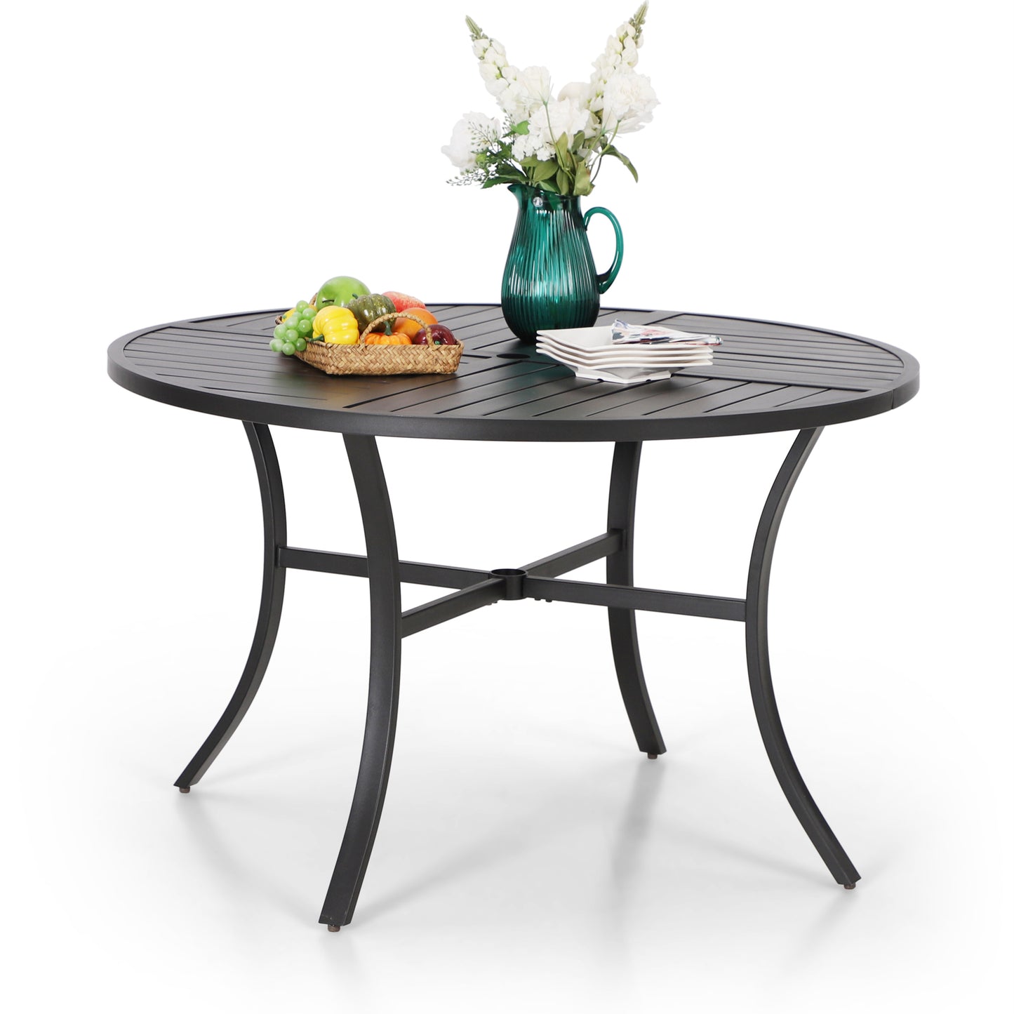 Sophia & William 5 Piece Outdoor Patio Dining Set Textilene Chairs and 42" Round Table Furniture Set, Blue
