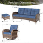Sophia & William 5 Pieces Outdoor Patio Furniture Set 7-Seat Wicker Outdoor Conversation Sofa Set with Swivel Glider & 2 Ottomans, Navy