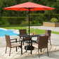 Alpha Joy 6-Piece Outdoor Patio Dining Set with 9ft Umbrella, Rattan Chairs & Square Table Set for 4, Red Umbrella