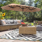 Alpha Joy 13ft Large Double-Sided Outdoor Patio Umbrella with Colorful Solar Lights, Beige