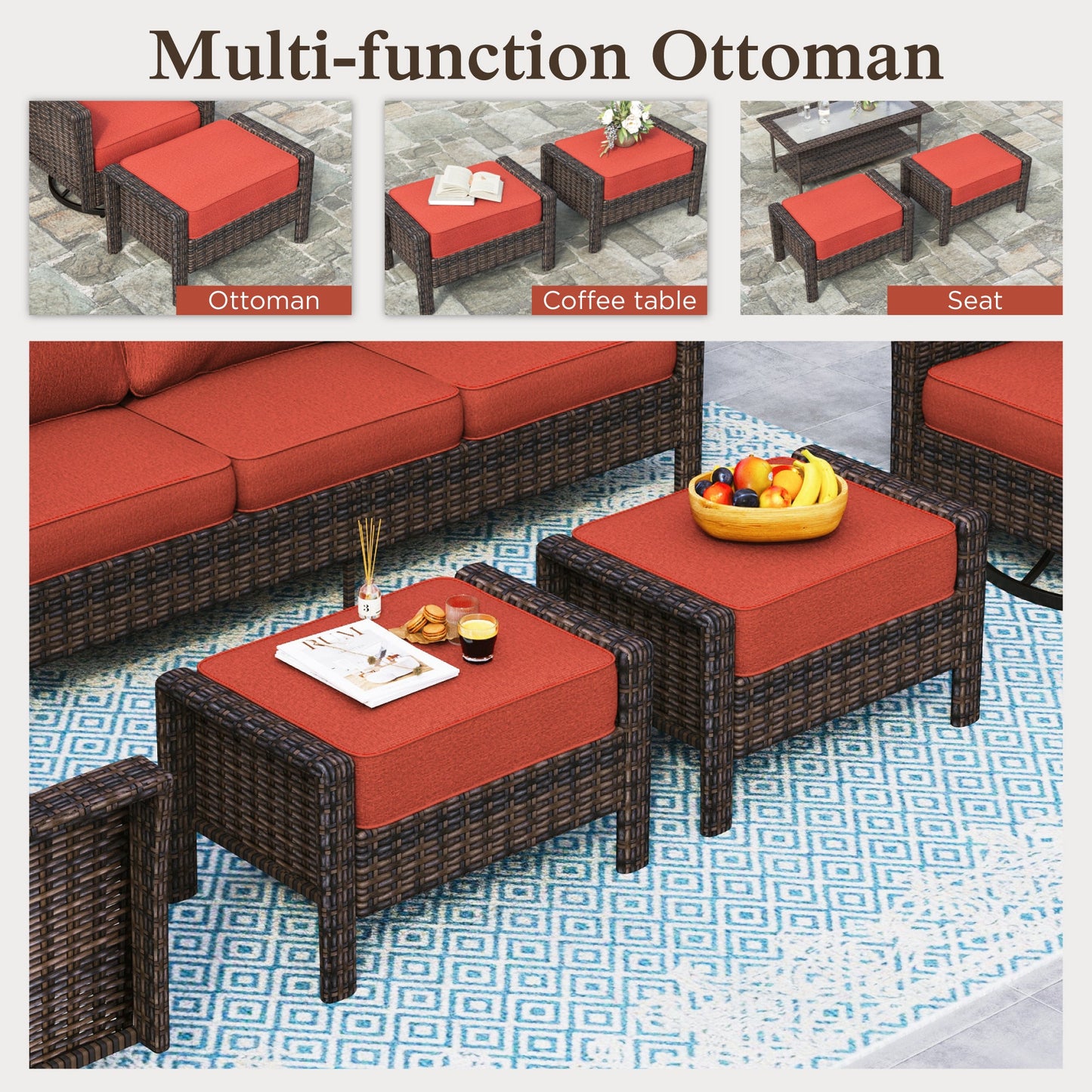 Sophia & William 6 Pieces Outdoor Furniture Set with Swivel Chairs 7-Seat Wicker Patio Conversation Set with Thickened Cushions
