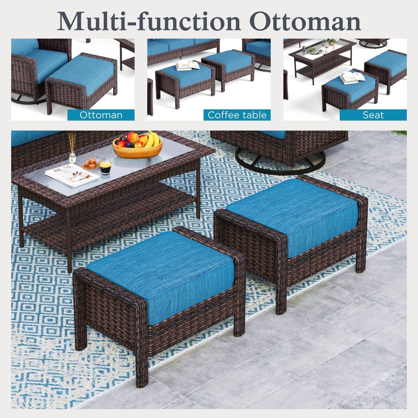 Sophia & William 6 Pieces Outdoor Furniture Set with Swivel Chairs 7-Seat Wicker Patio Conversation Set with Thickened Cushions