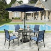 Sophia & William 6-Piece Outdoor Patio Dining Set with 9ft Navy Umbrella, Metal Steel Round Table & 4 Textilene Chairs for Backyards,Blue