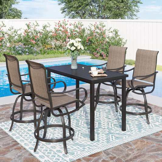 Sophia & William 5 Pieces Patio Outdoor Metal Bar Stools and Table Textilene Furniture Set