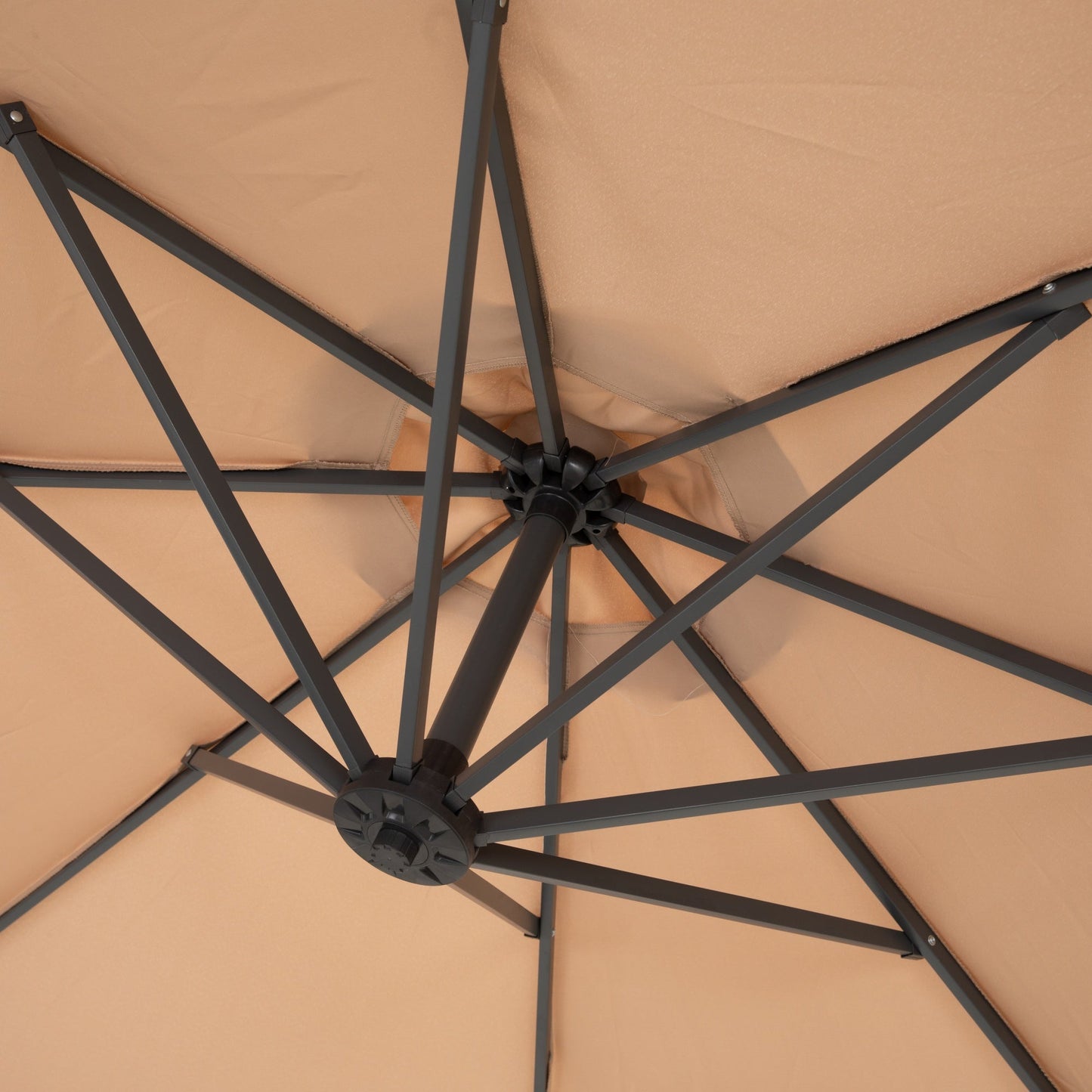 Alpha Joy 10ft Outdoor Patio Offset Market Hanging Umbrella with 8 Steel Ribs & Cross Base(Include Weight), Beige