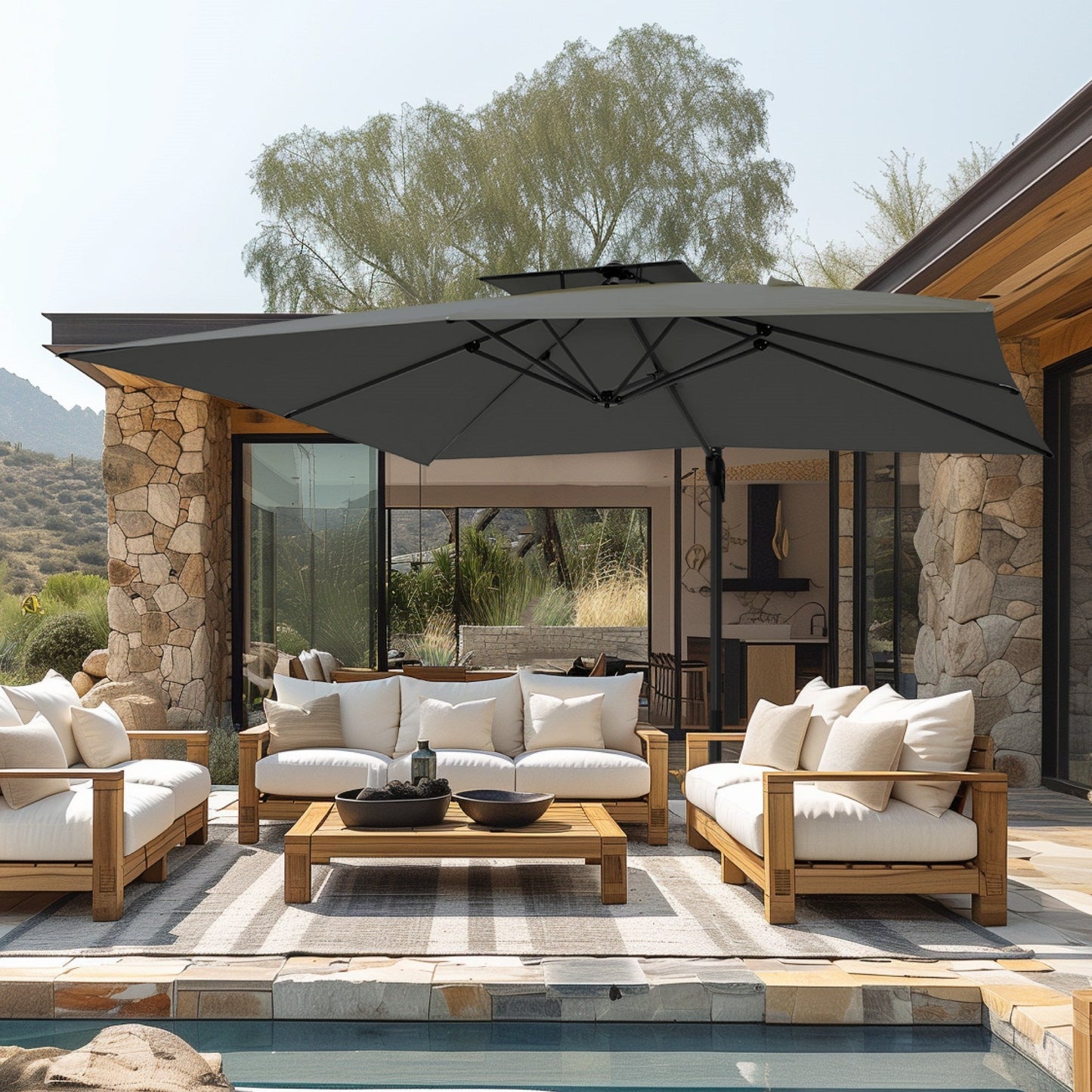 Alpha Joy 12x9ft Outdoor Patio Umbrella Large Rectangle Offset Cantilever Double Umbrella with 360¡ãRotation, Charcoal Gray