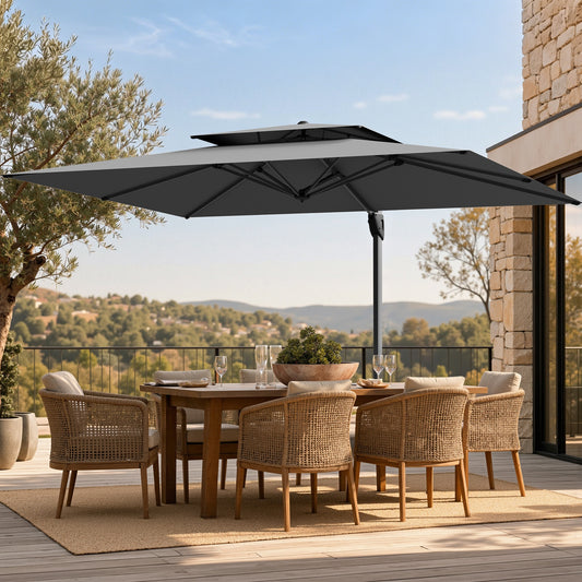 Alpha Joy 13x10ft Gray Offset Cantilever Patio Umbrella with 360¡ã Rotation for Outdoor Use