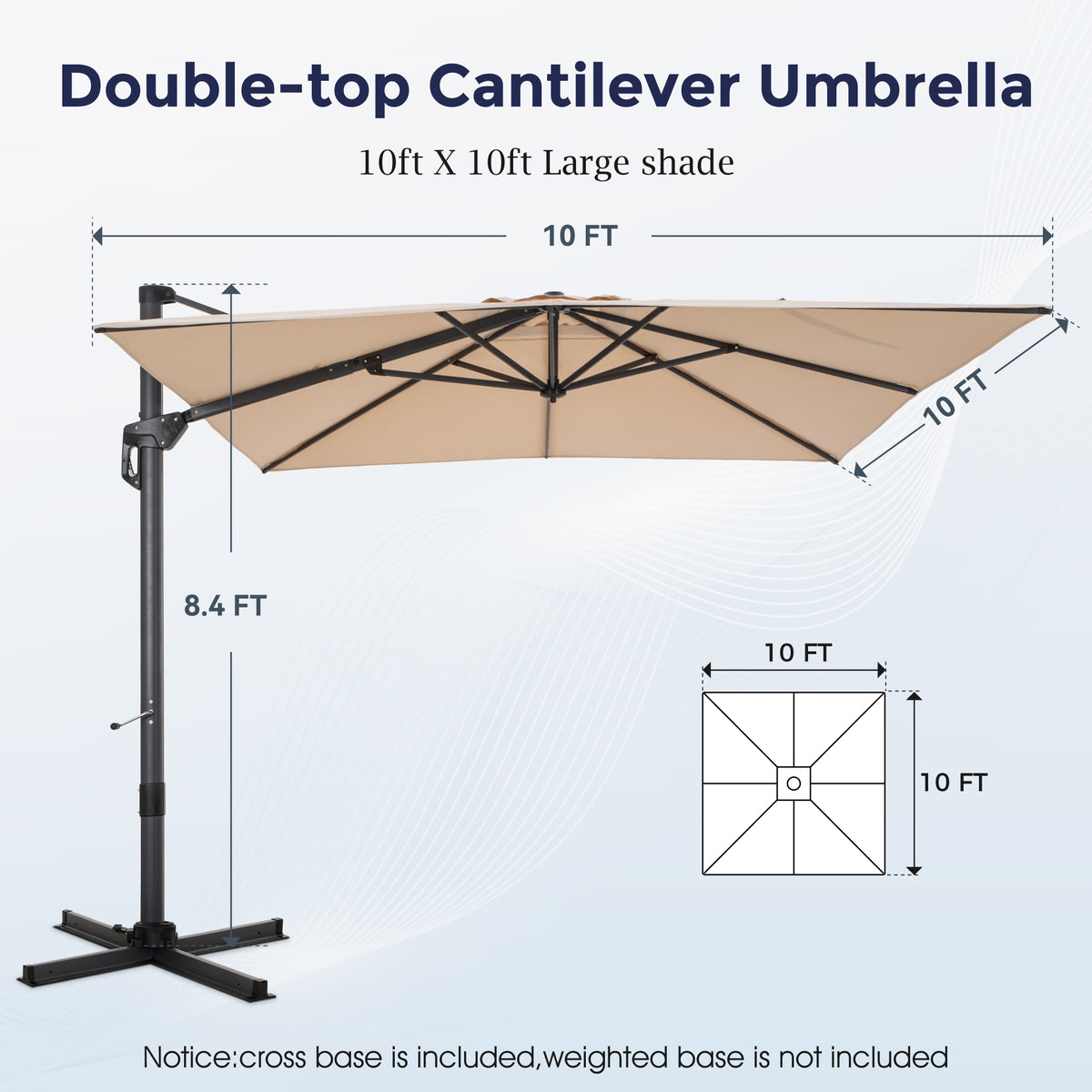 Alpha Joy 10x10ft Outdoor Patio Umbrella 360¡ãRotation Large Rectangle Offset Cantilever Double Umbrella with Crank Handle and 7 Tilt, Beige
